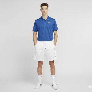 Nike Men's Polo Shirt in Blue with Red Swoosh